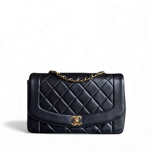 Chanel Diana Medium - Quilted Lambskin Black Gold Hardware Series 2