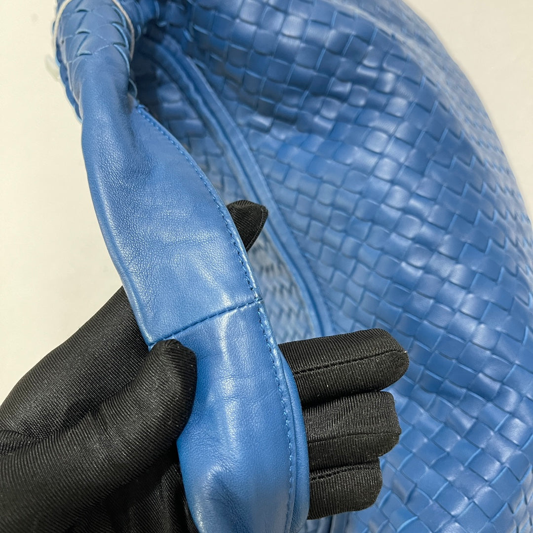 Bottega Veneta Veneta Hobo Medium Blue Intrecciato Leather Bag 47cm