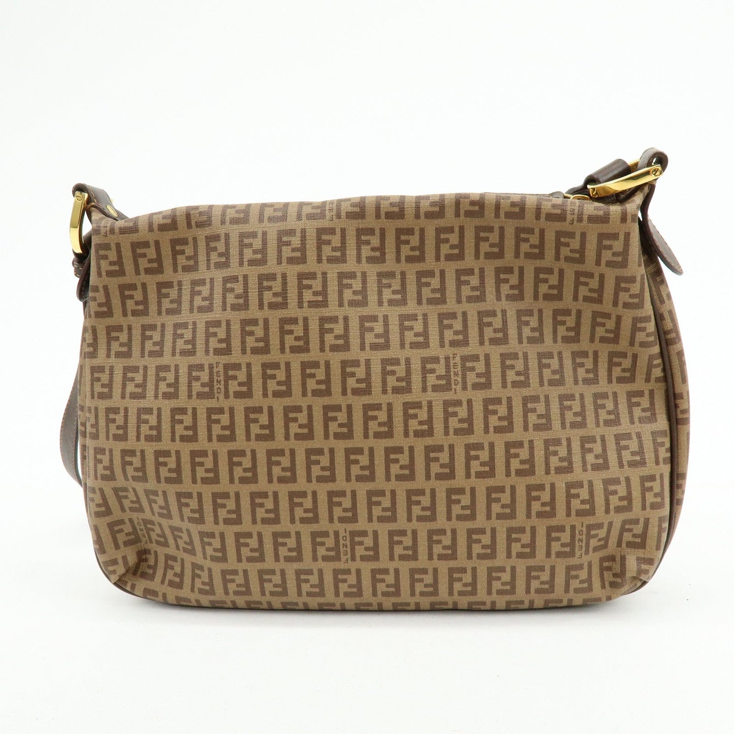 FENDI Zucchino PVC Leather Shoulder Bag Crossbody Bag Brown 8BT206