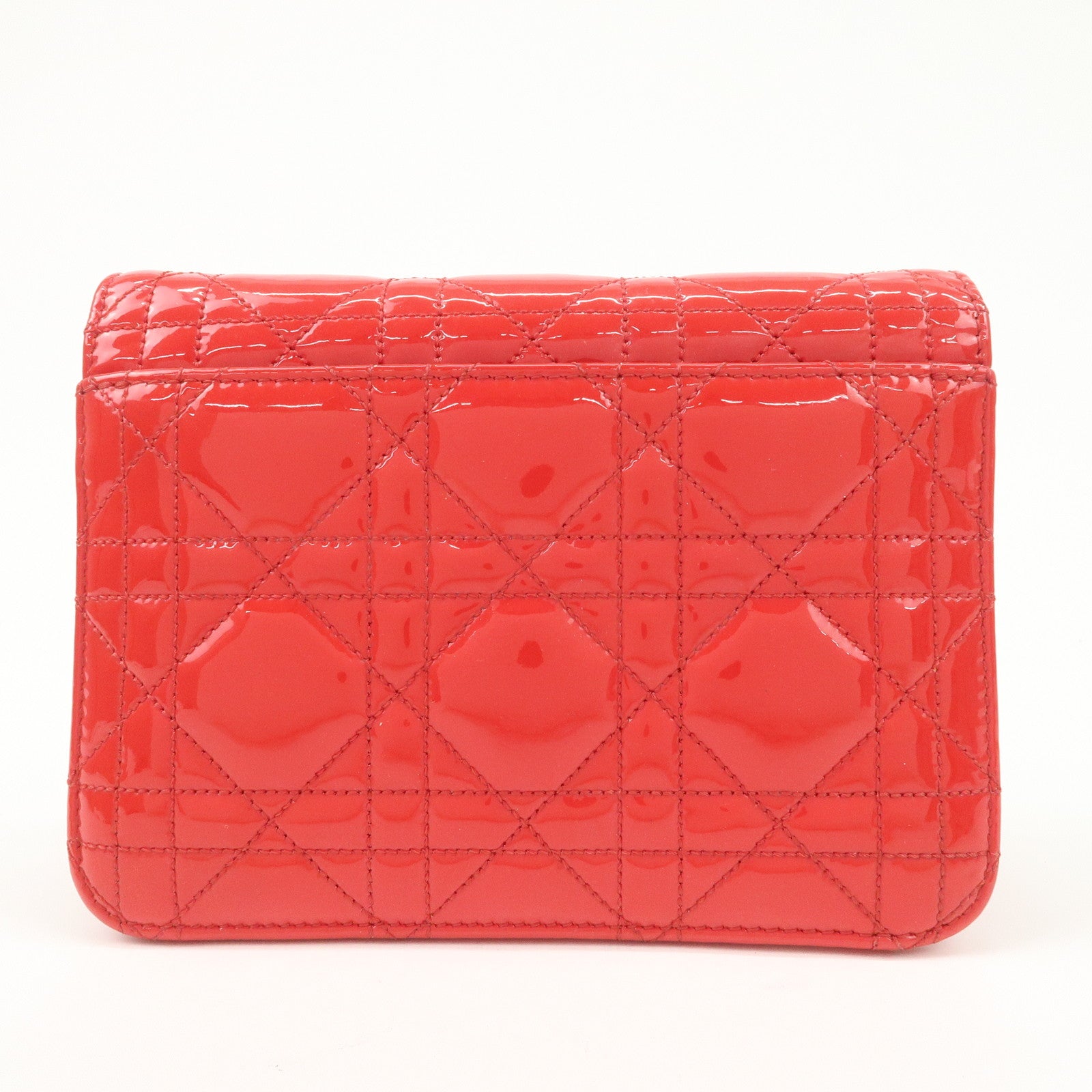 Christian Dior Cannage Patent Leather Chain Shoulder Bag COW Red