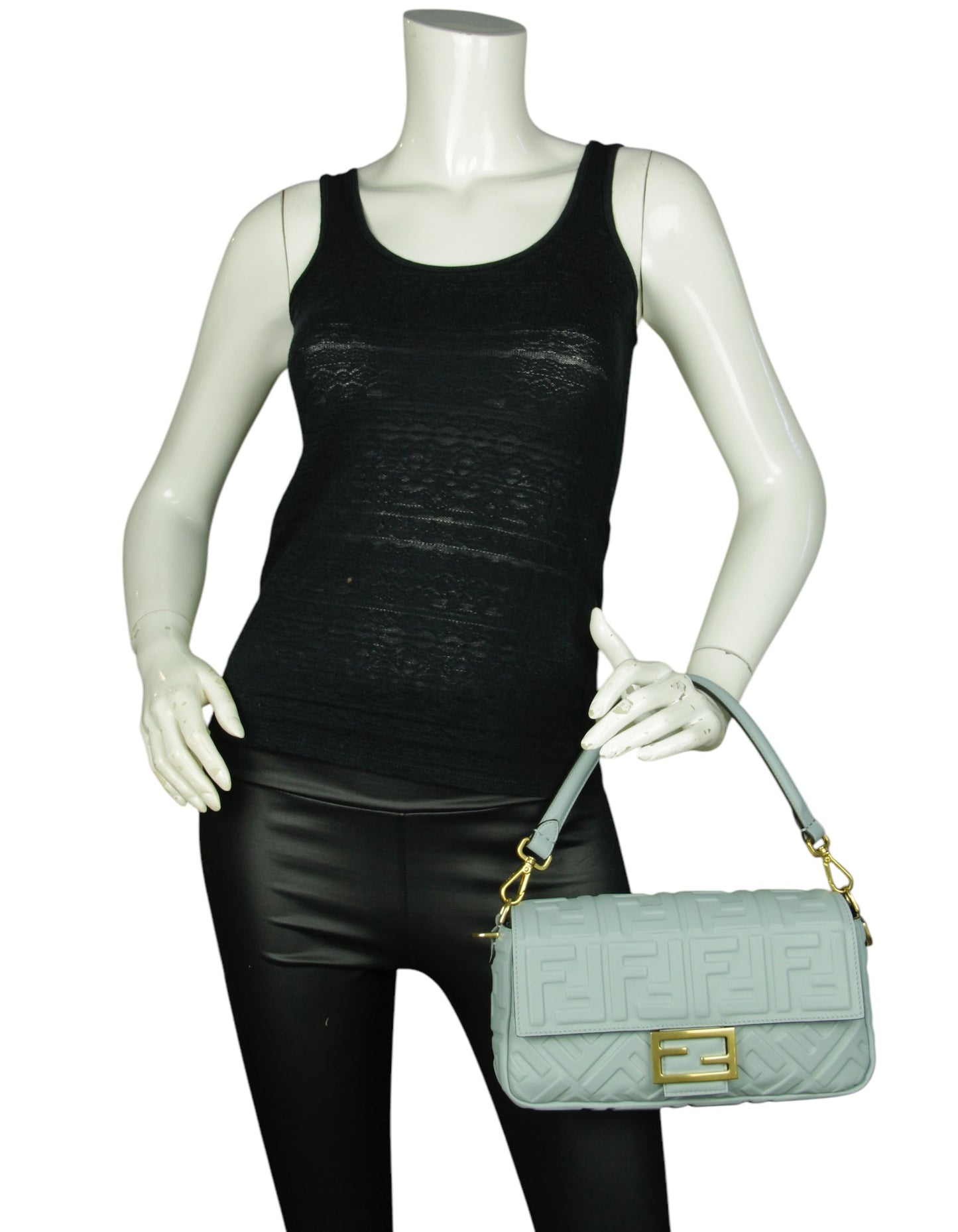 Fendi Blue Embossed FF 1974 Medium Baguette NM
