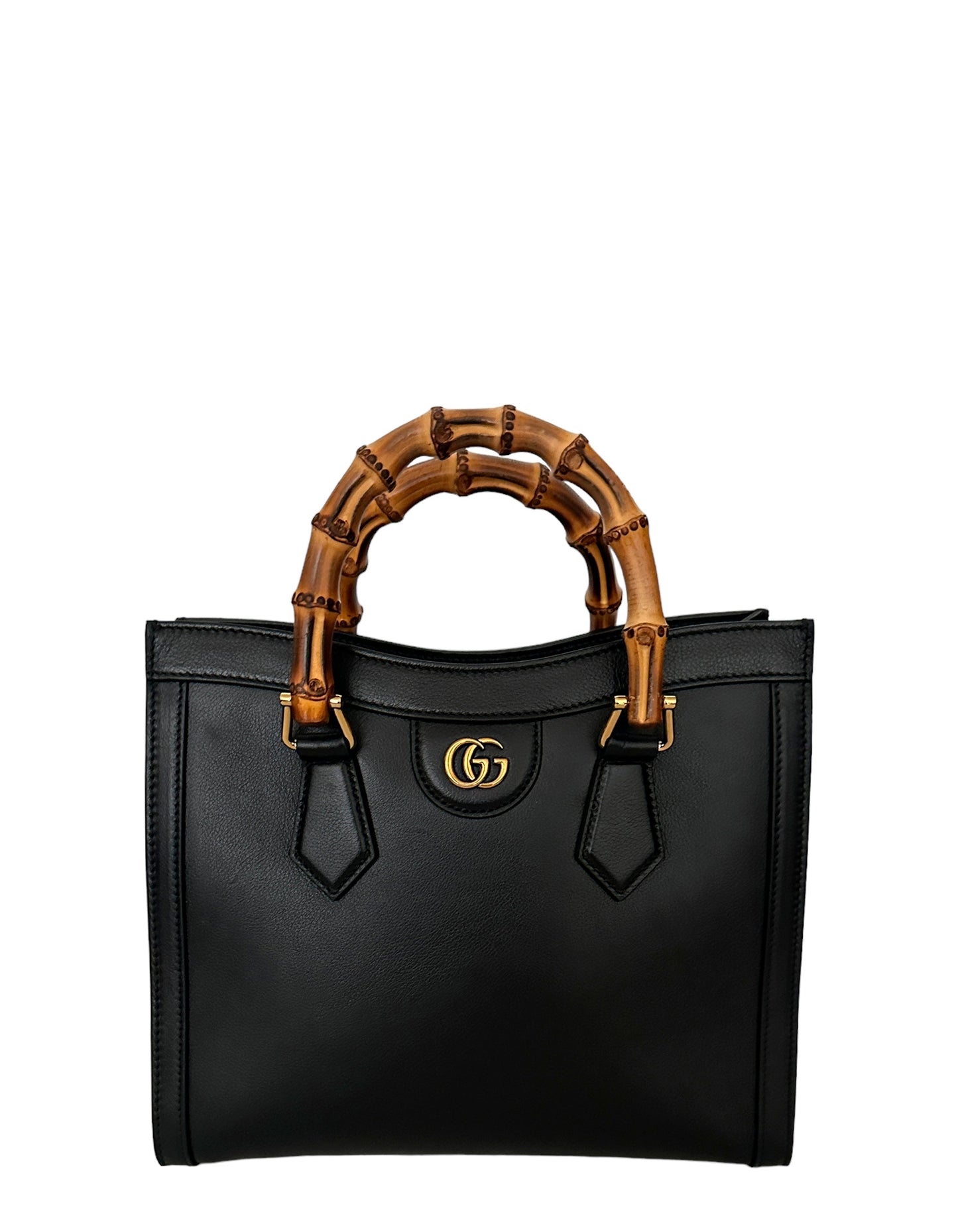 Gucci Black Small Calfskin Leather Diana Bamboo Bag w/ Strap