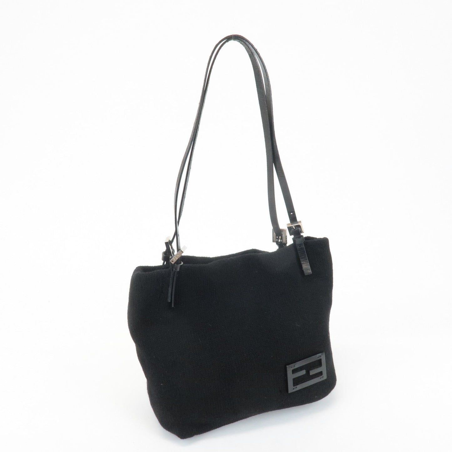 FENDI Wool Leather Tote Bag Shoulder Bag Black 26633