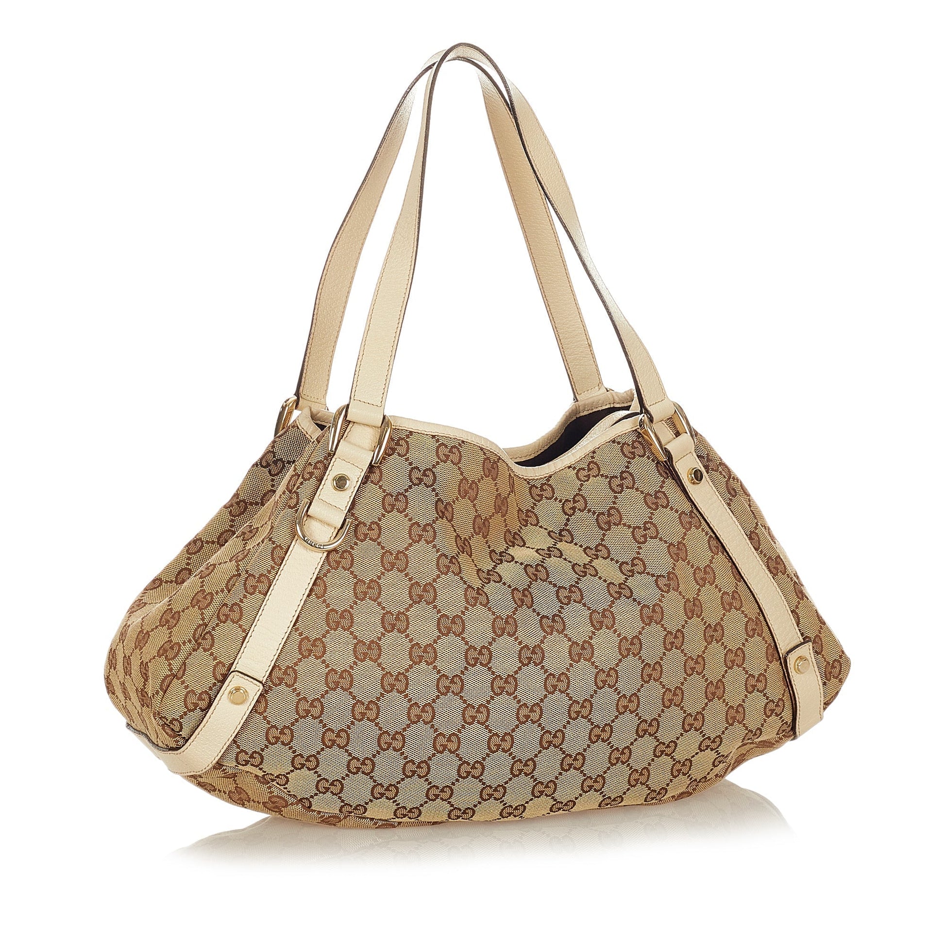 Gucci Brown Leather Canvas Tote Style 38