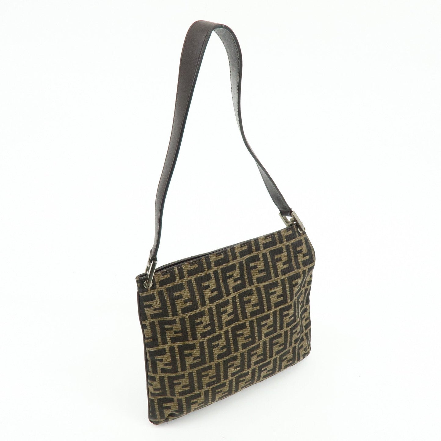 FENDI Zucca Canvas Leather Shoulder Bag Brown Black 83150820992