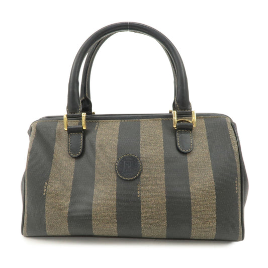 FENDI Pequin PVC Canvas Hand Bag Boston Bag Black Brown