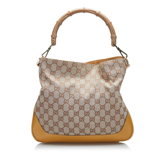 Gucci Bamboo Leather Canvas Satchel