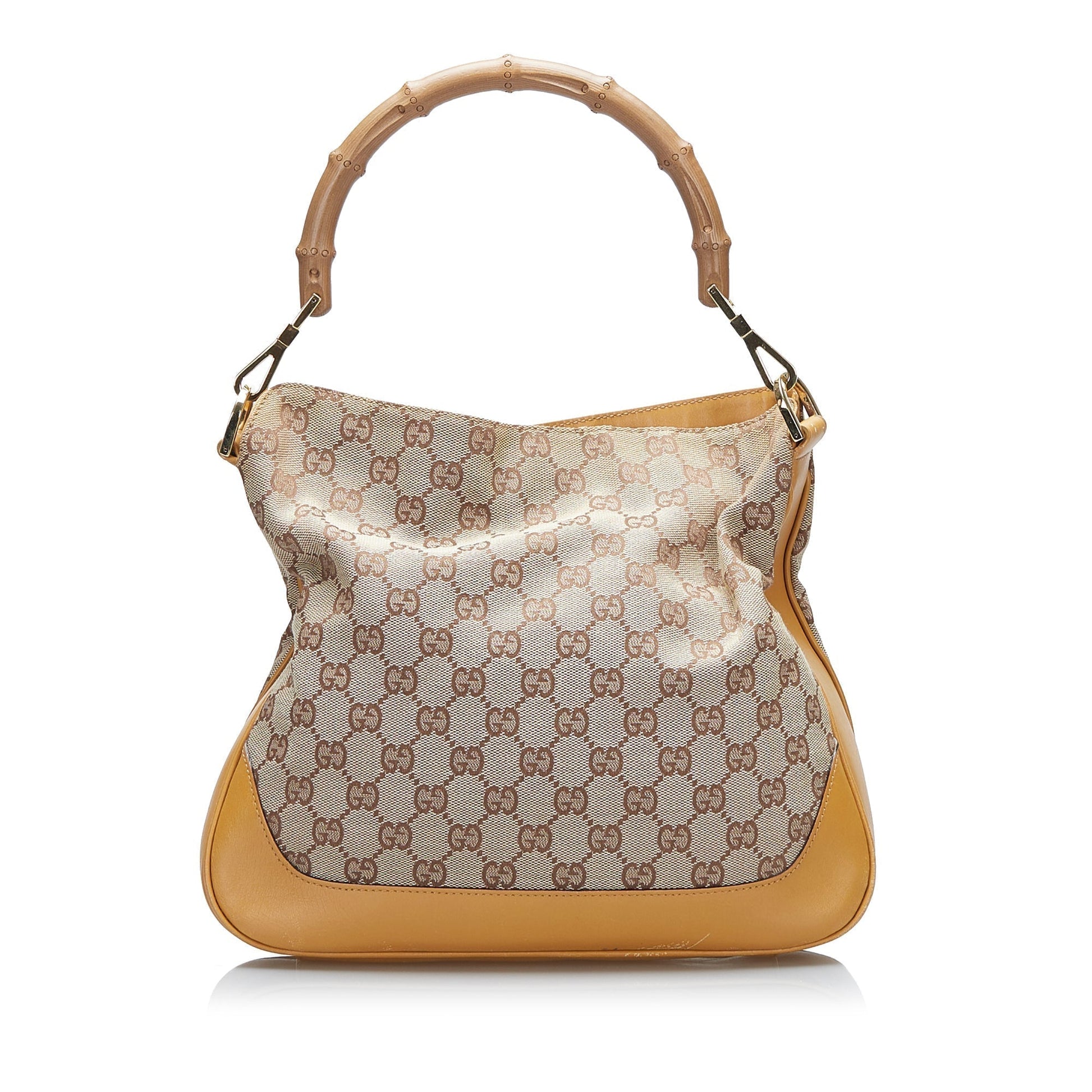 Gucci Bamboo Leather Canvas Satchel