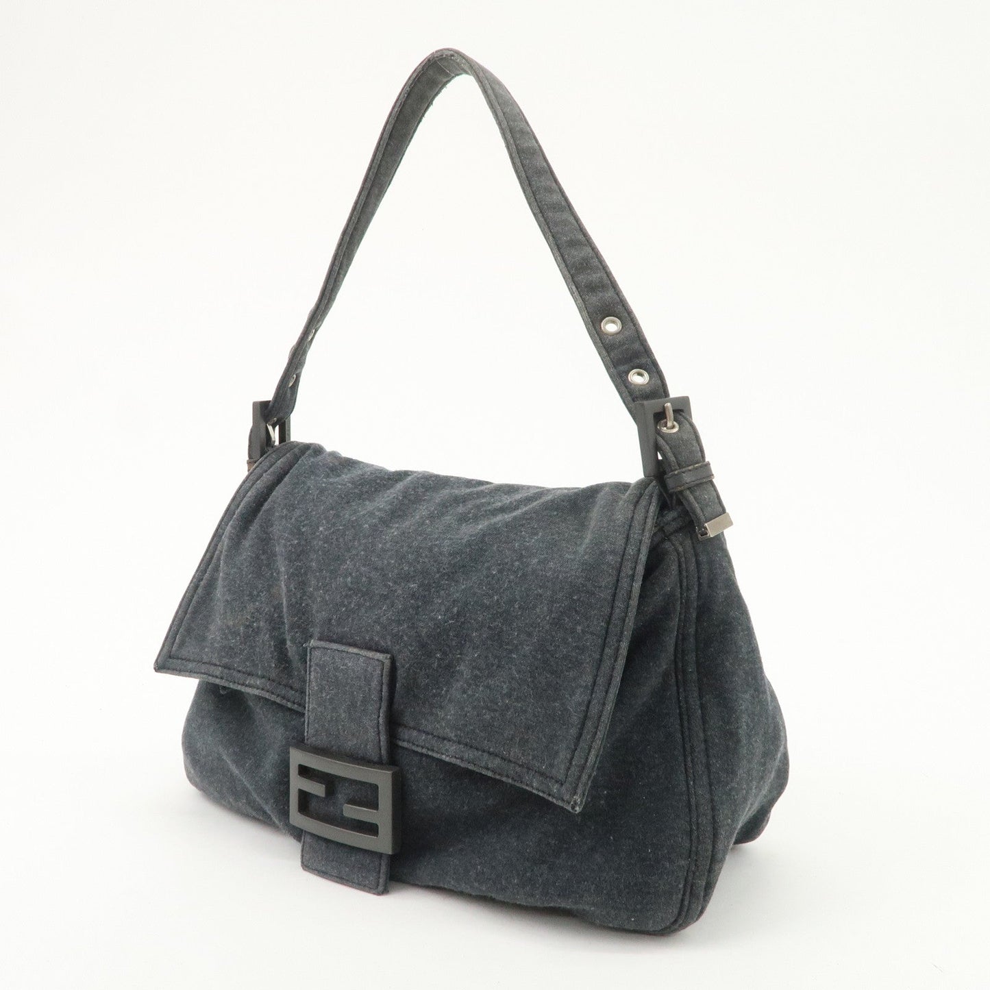 FENDI Mamma Baguette Zucca Cotton Shoulder Bag Gray 26325