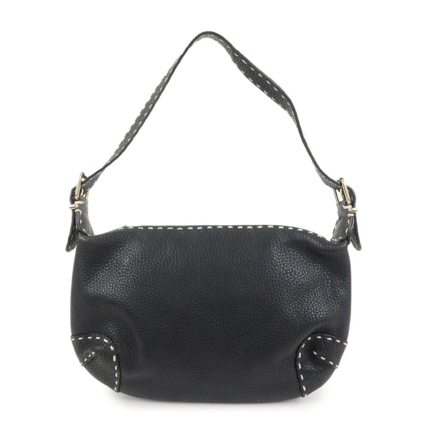 FENDI Selleria Logo Leather Shoulder Bag Hand Bag Black