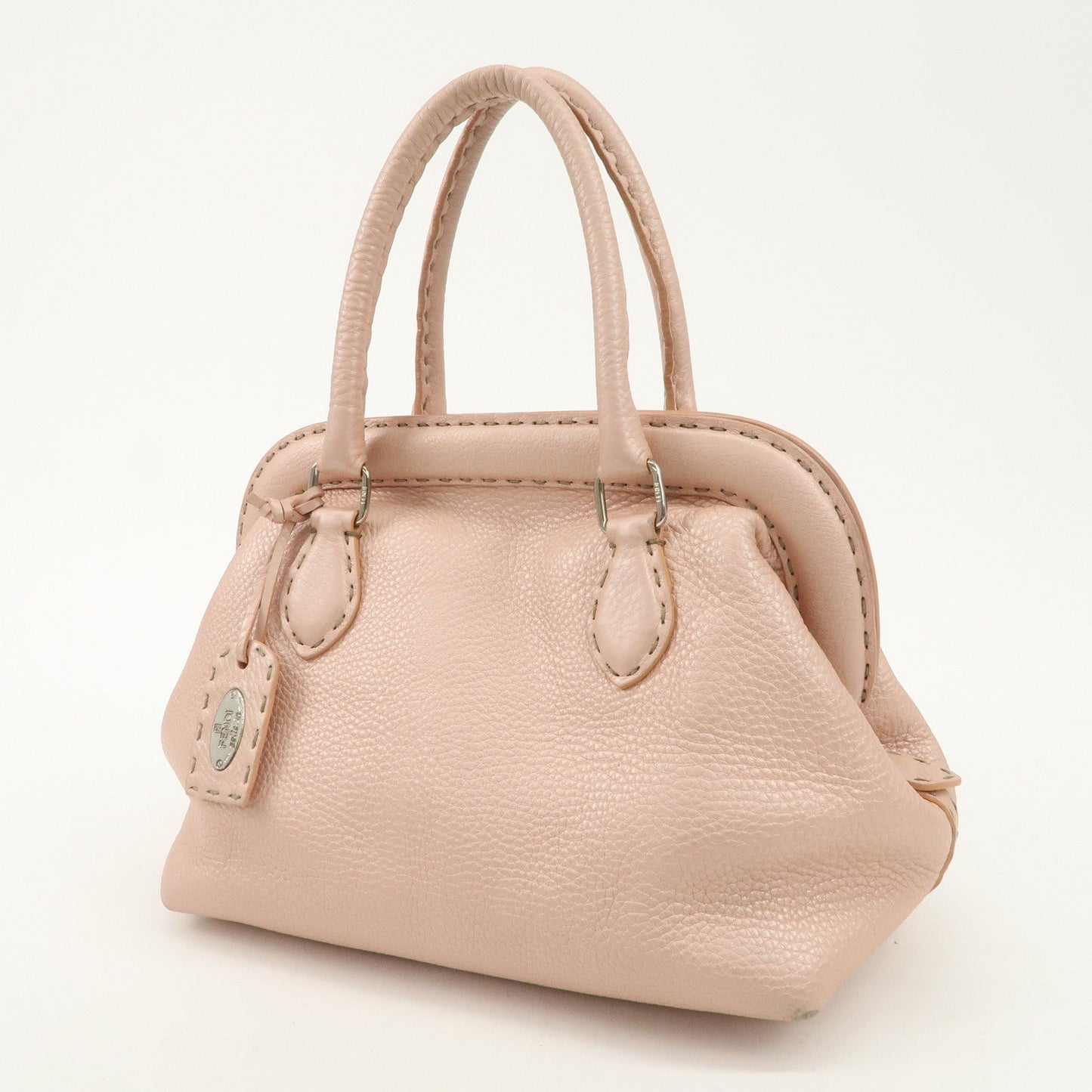 FENDI Selleria Leather Boston Bag Hand Bag Pink 8BN127