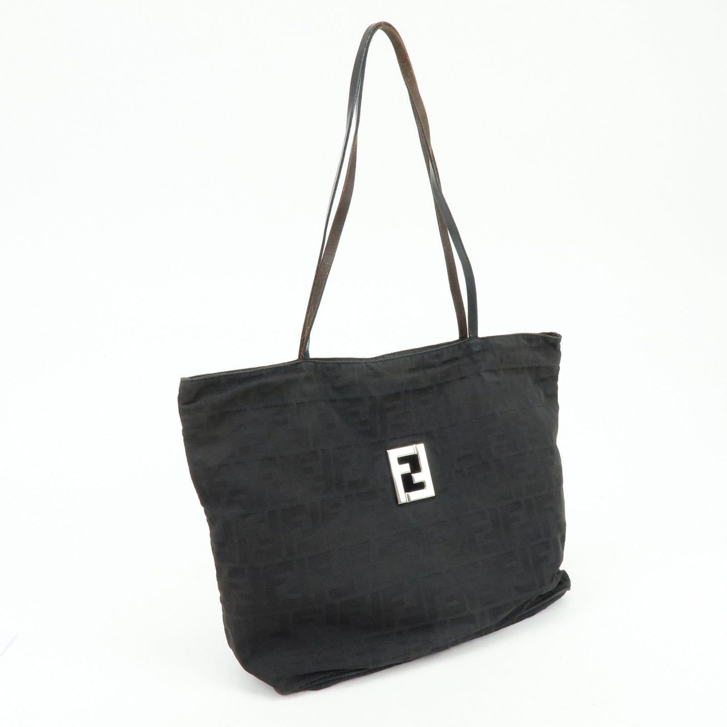 FENDI Zucca Canvas Leather Tote Bag Shoulder Bag Black 15785