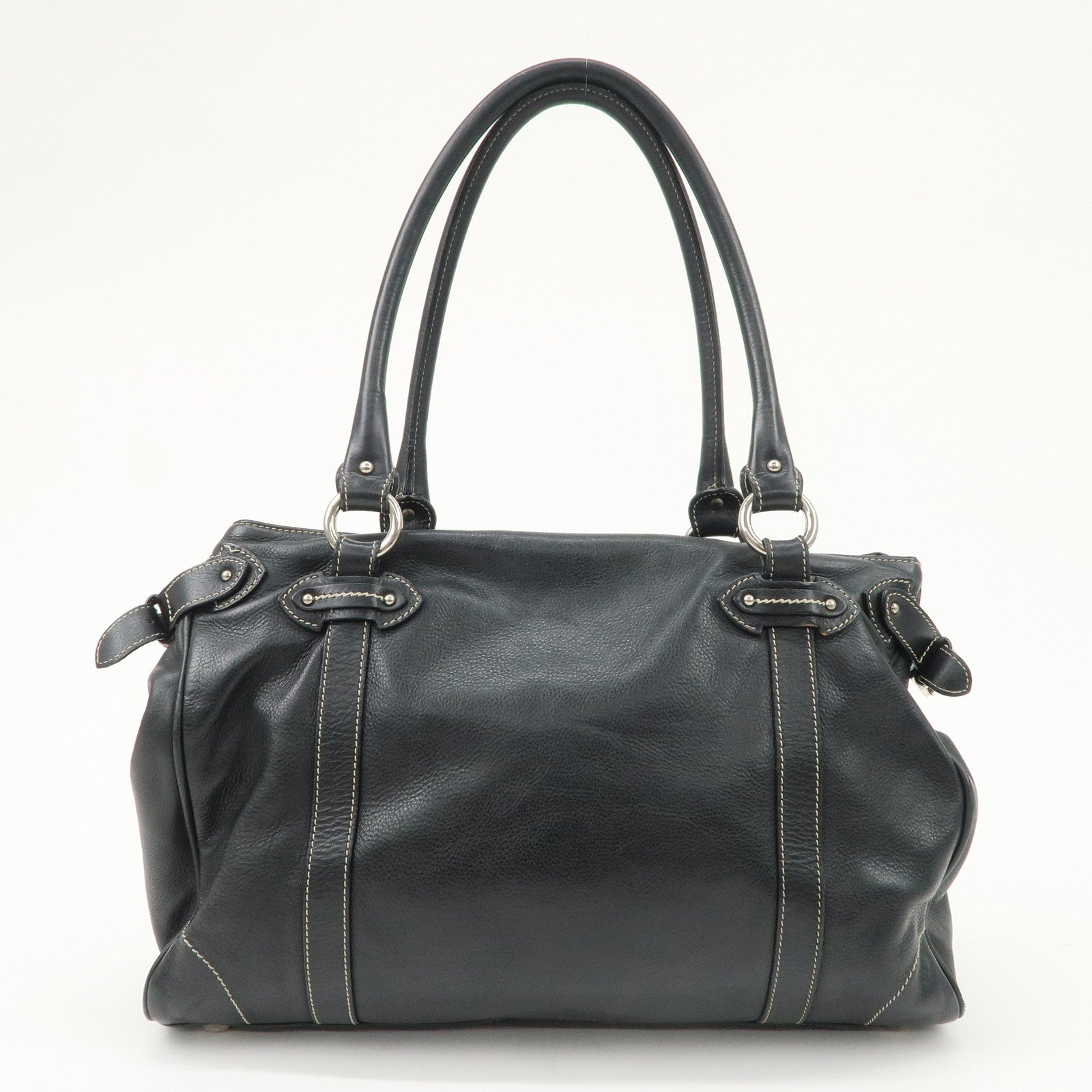 Christian Dior Leather Shoulder Bag Hand Bag Black Silver HDW