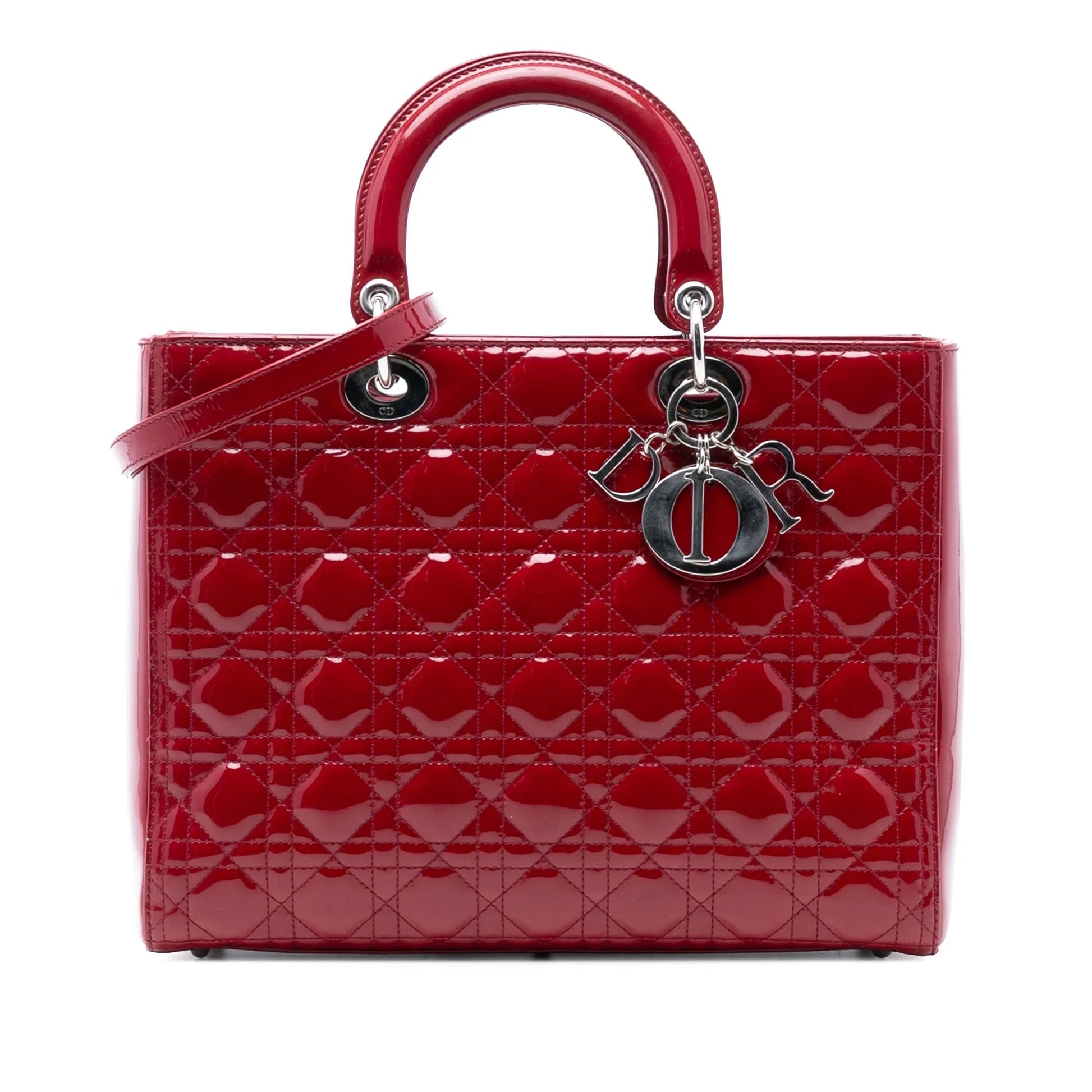 Red Dior Large Patent Cannage Lady Dior Satchel
