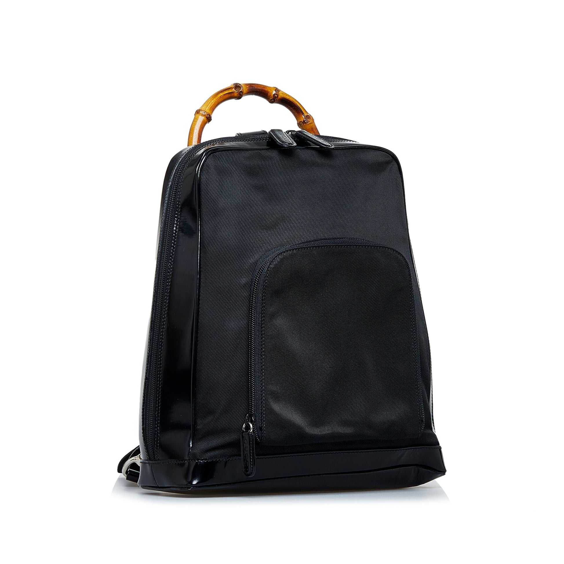 Gucci Bamboo Black Leather Canvas Backpack
