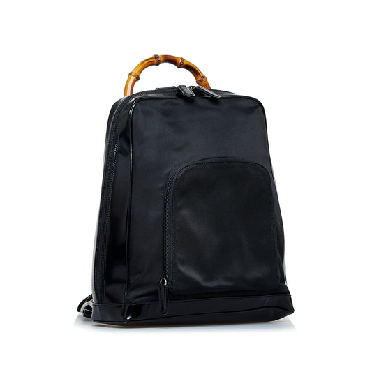 Gucci Bamboo Black Leather Canvas Backpack