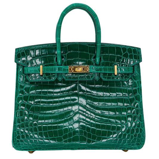 Hermes25cm Birkin Emerald Shiny Niloticus Crocodile Gold Hardware
