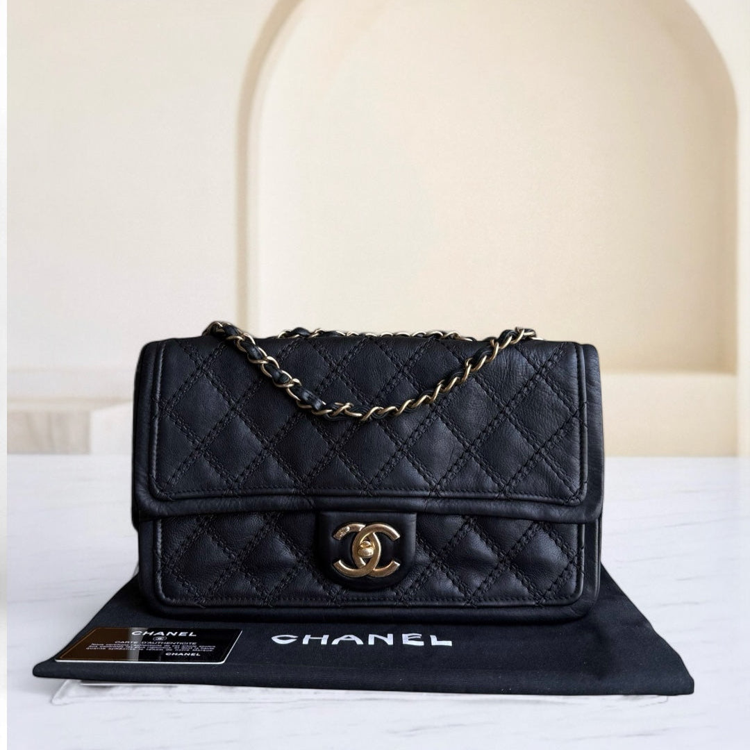 Chanel Wild Stitches Seasonal Flap - Calfskin Quilted Black Gold Hardware Series 19