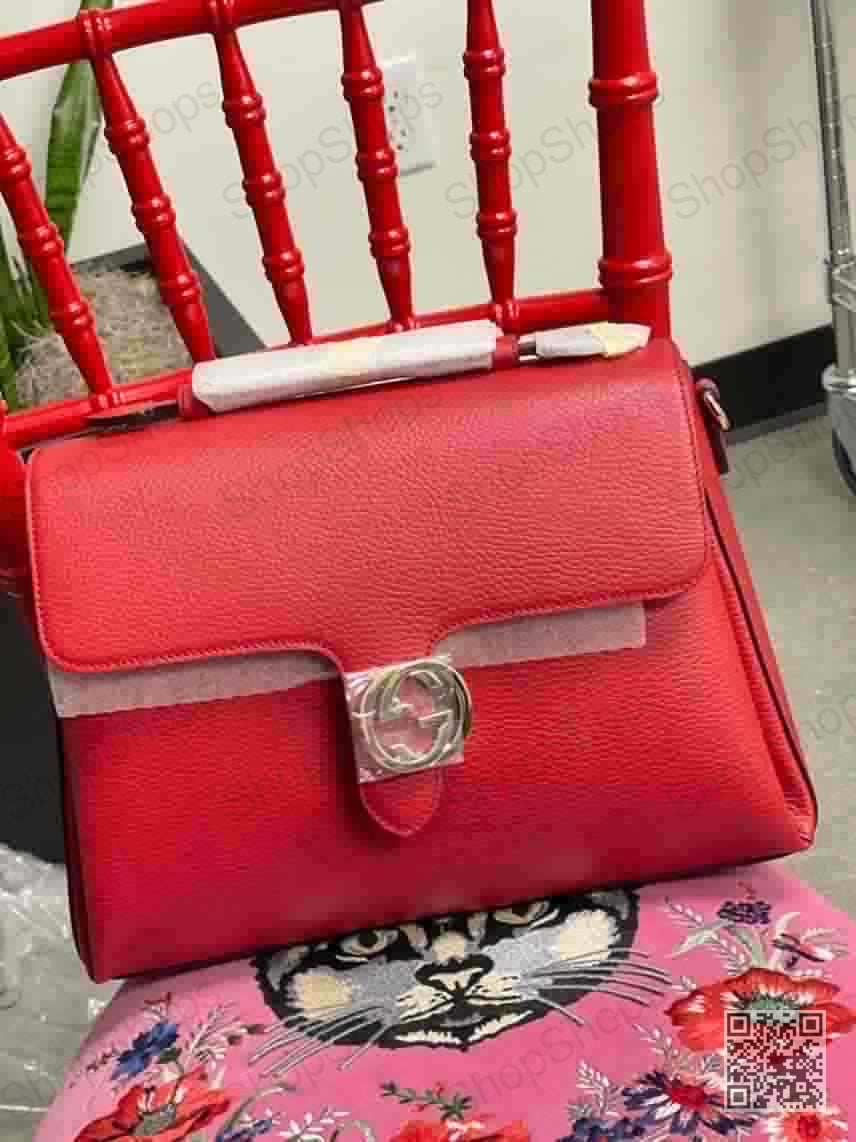 Gucci Interlocking G Red Calfskin Chain Crossbody