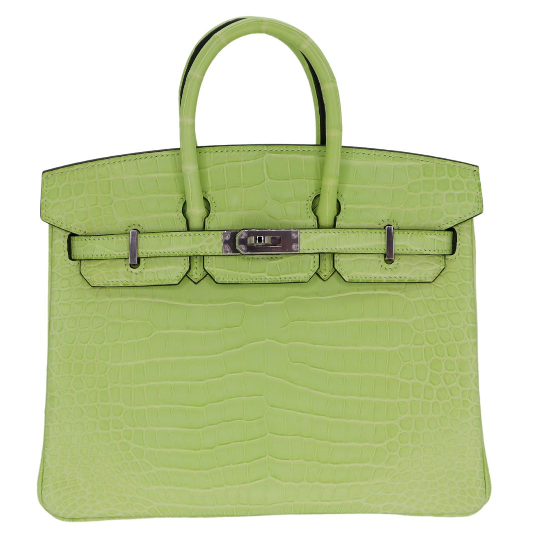 Hermes25cm Birkin Jaune Bourgeon Matte Porosus Crocodile Palladium Hardware