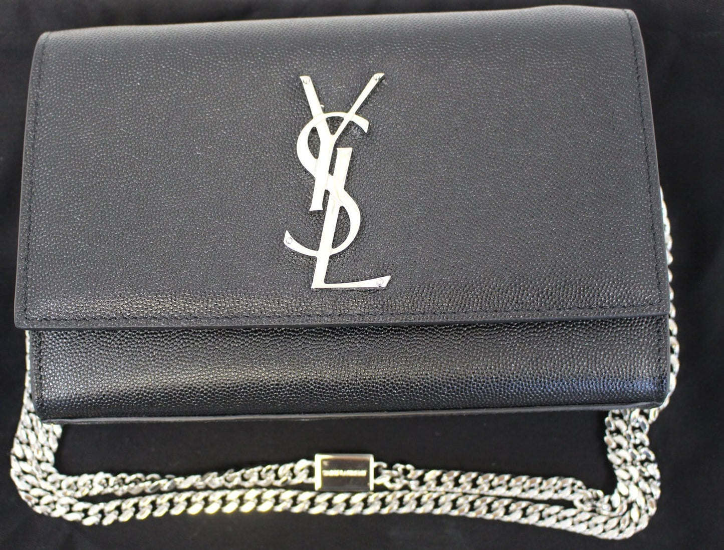 SAINT LAURENT Kate Black Leather Silver Chain Clutch Crossbody Bag