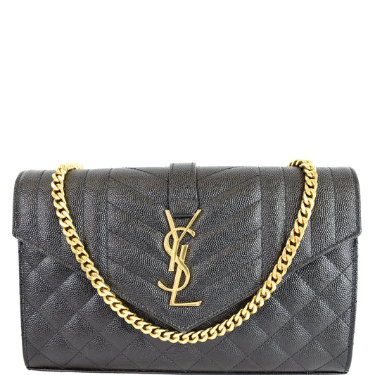 SAINT LAURENT Envelope Small Leather Shoulder Bag Black