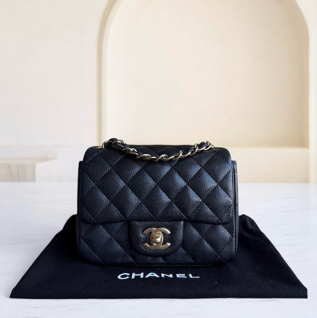 Chanel Classic Flap Mini Square - Caviar Quilted Grained Calfskin Black Gold Hardware Series 21