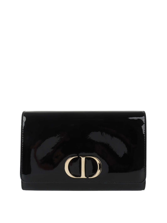 Dior Black Patent Leather 30 Montaigne Chain Clutch.