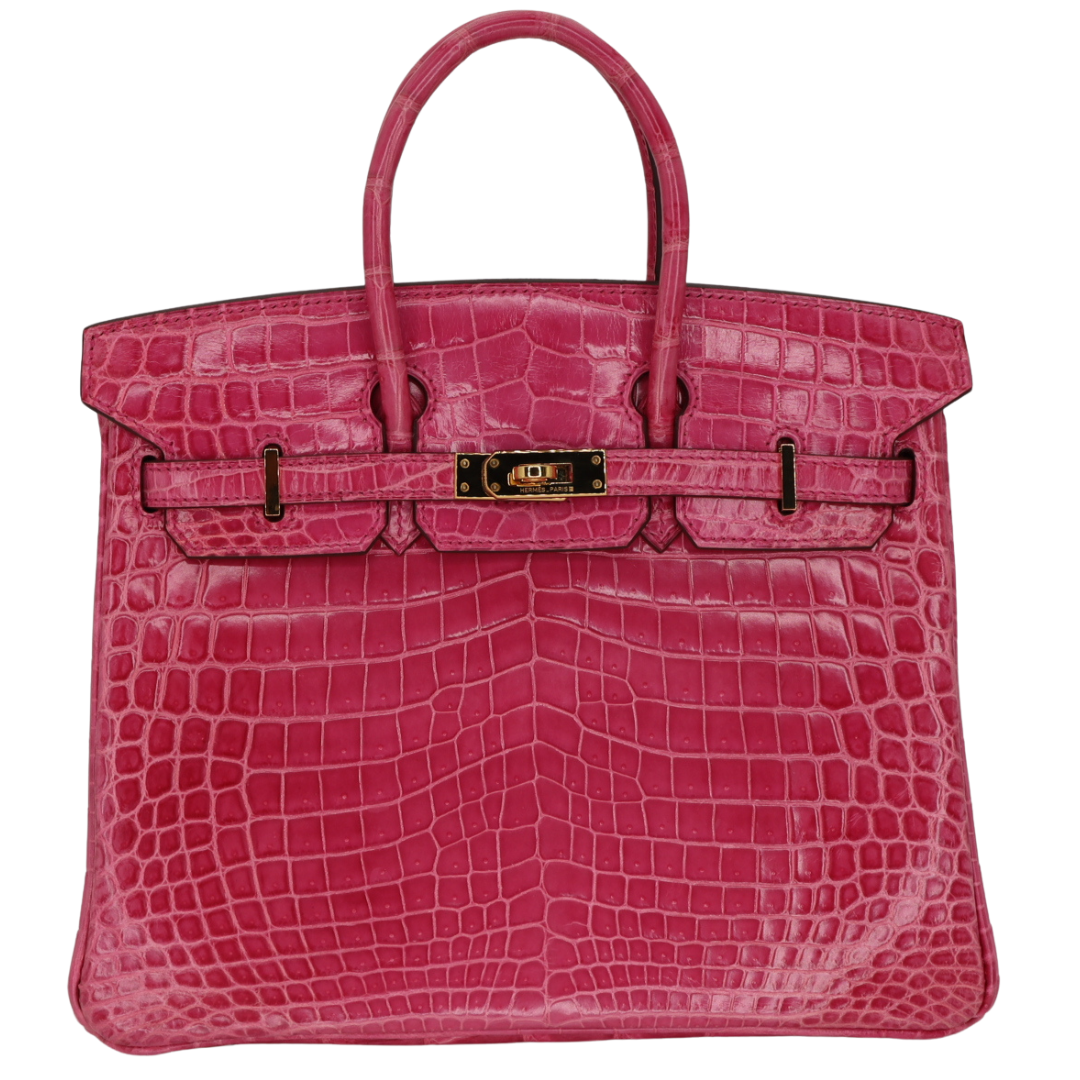 Hermes25cm Birkin Rose Tyrien Shiny Niloticus Crocodile Gold Hardware