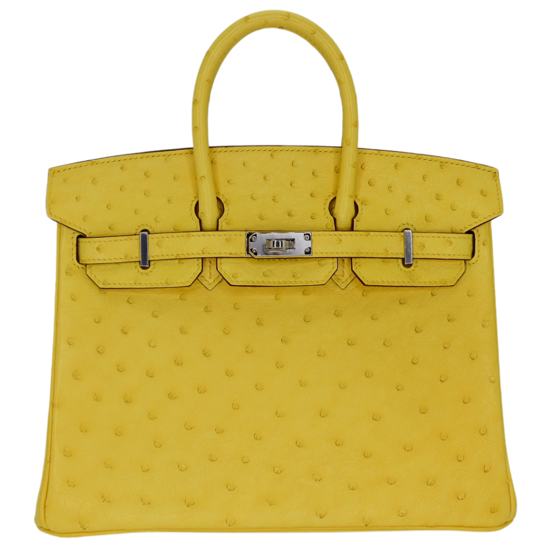 Hermes25cm Birkin Jaune Citron Ostrich Palladium Hardware