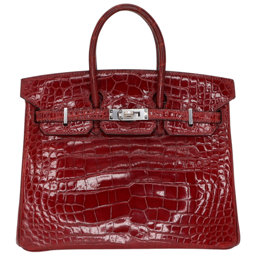 Hermes25cm Birkin Rouge H Shiny Alligator Palladium Hardware