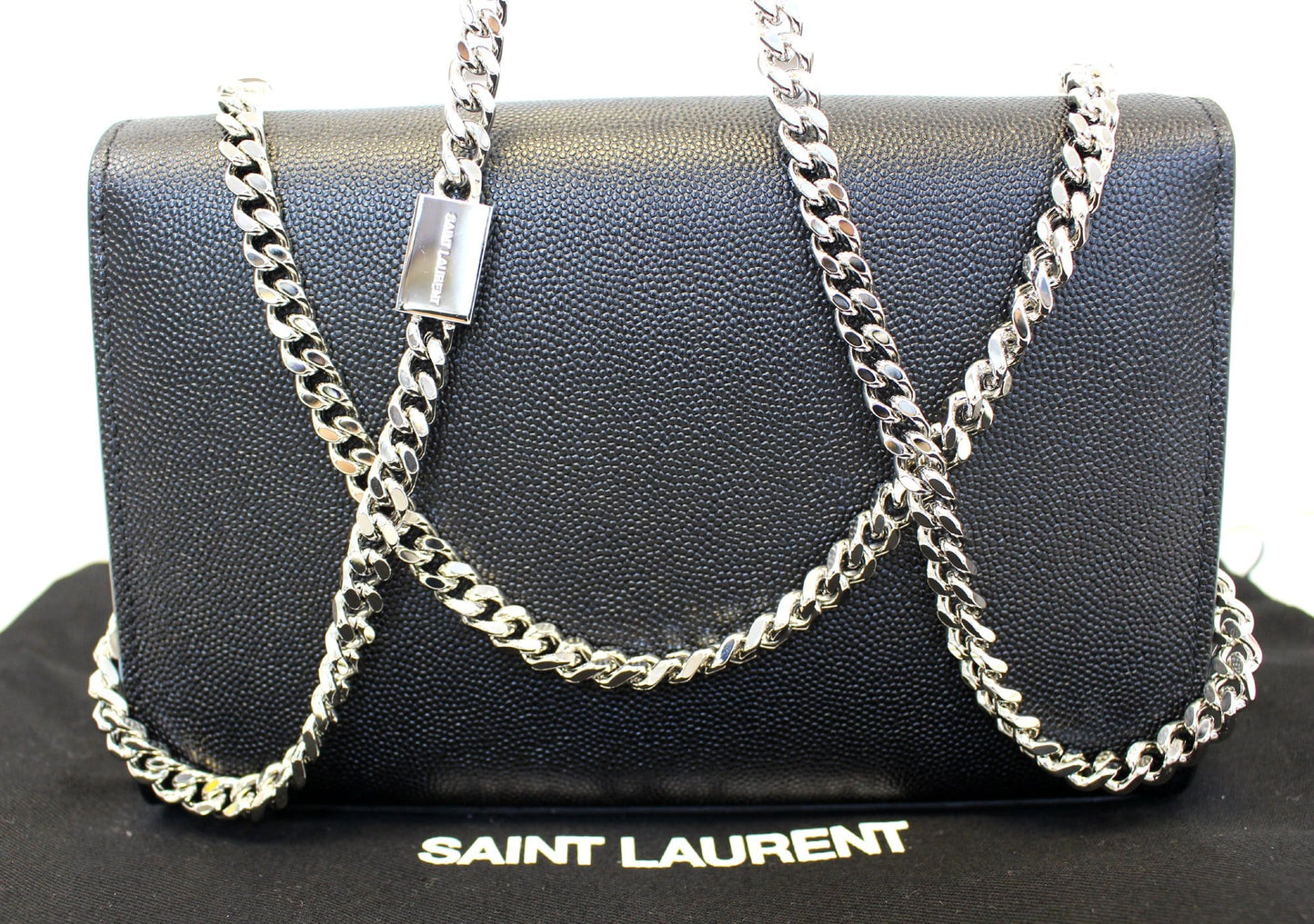 SAINT LAURENT Kate Black Leather Silver Chain Clutch Crossbody Bag