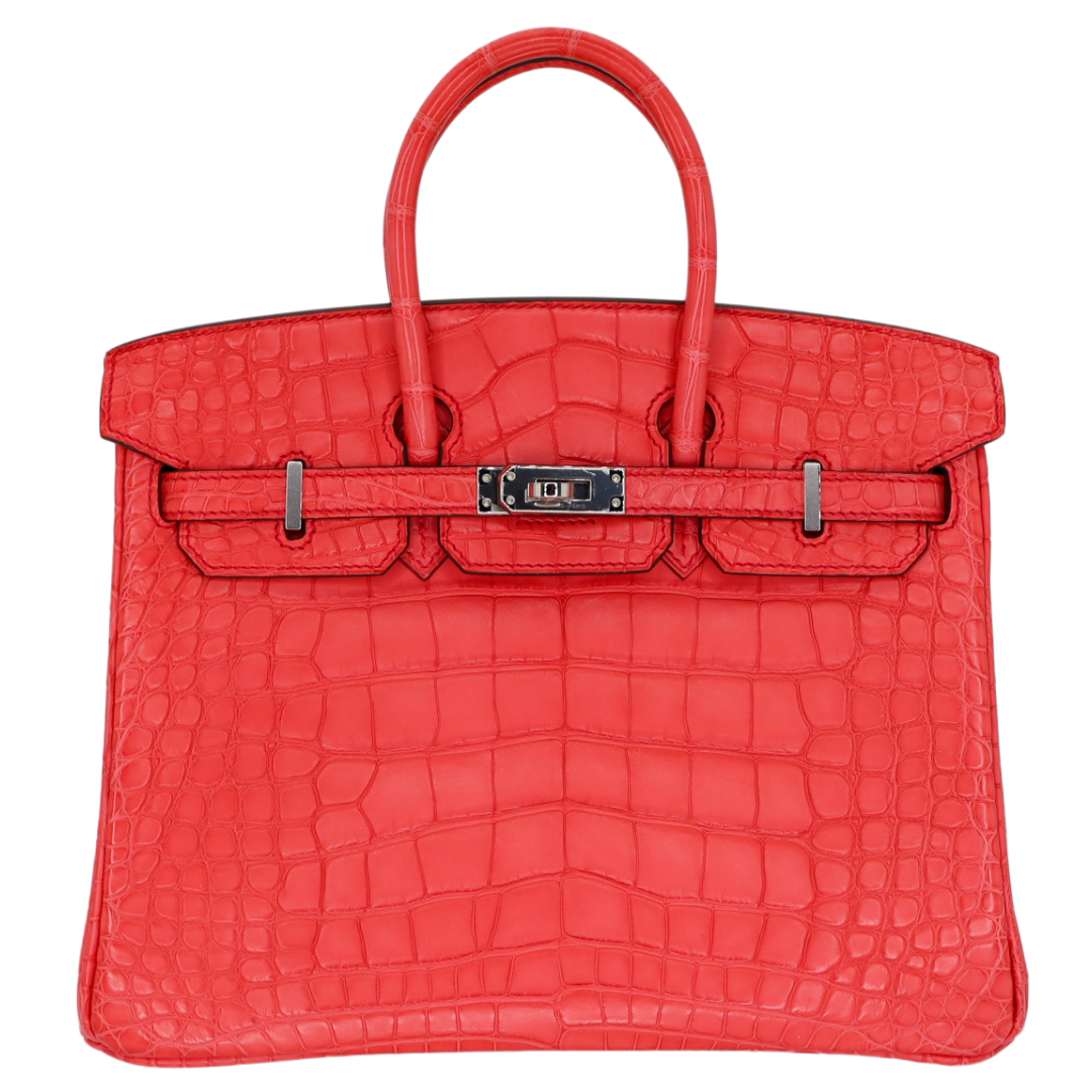 Hermes25cm Birkin Bougainvillea Matte Alligator Palladium Hardware
