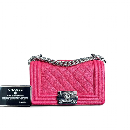 Chanel Boy Small Hot Pink Quilted Caviar Grained Calfskin with Silver Hardware Series 25