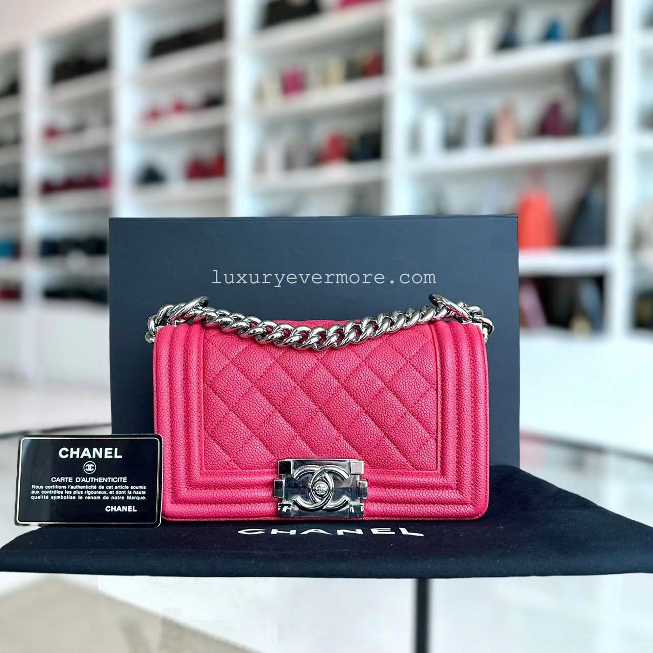 Chanel Boy Small Hot Pink Quilted Caviar Grained Calfskin with Silver Hardware Series 25