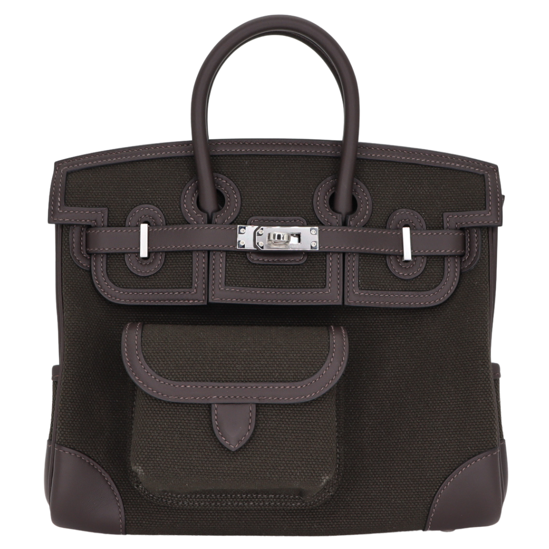 Hermes25cm Birkin Cargo Bronze/ Ebene Canvas/ Swift Leather Palladium Hardware