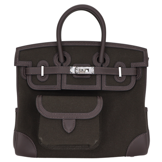 Hermes25cm Birkin Cargo Bronze/ Ebene Canvas/ Swift Leather Palladium Hardware