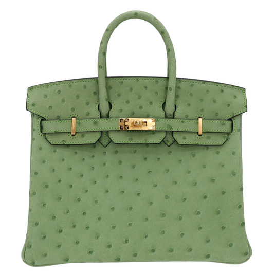 Hermes25cm Birkin Vert Criquet Ostrich Gold Hardware