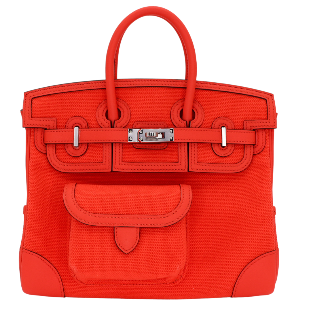 Hermes25cm Birkin Cargo Orange Field Toile/ Swift Leather Palladium Hardware