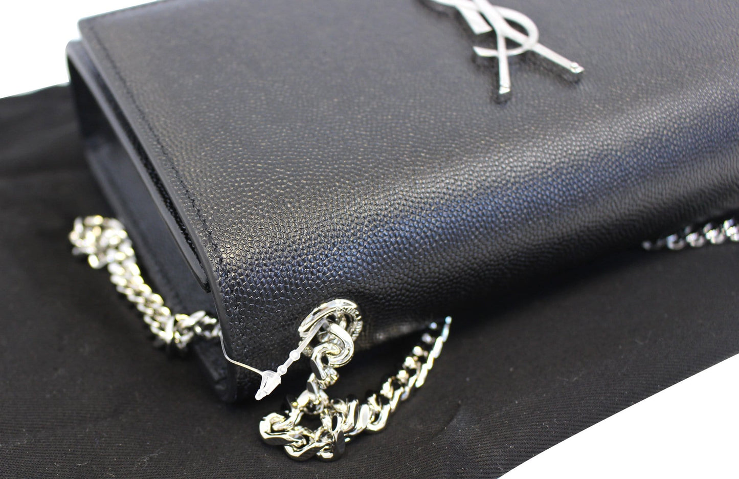 SAINT LAURENT Kate Black Leather Silver Chain Clutch Crossbody Bag
