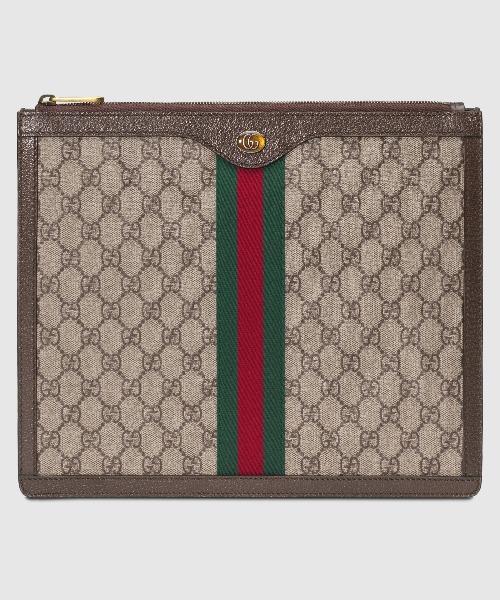 Gucci Monogram Saddle Leather Canvas Crossbody