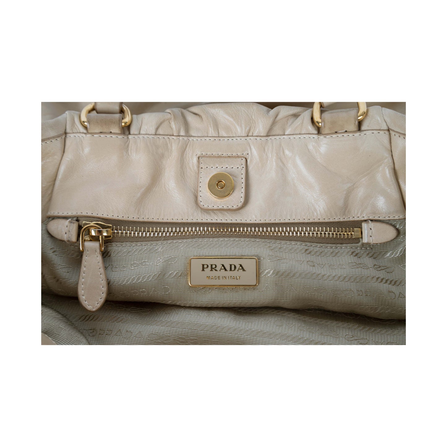 Prada Beige Leather Hobo HandBag with Strap