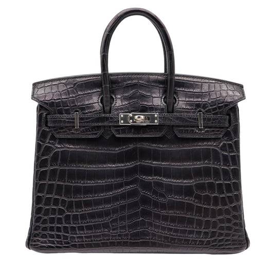 Hermes25cm Birkin Black Matte Niloticus Crocodile Palladium Hardware