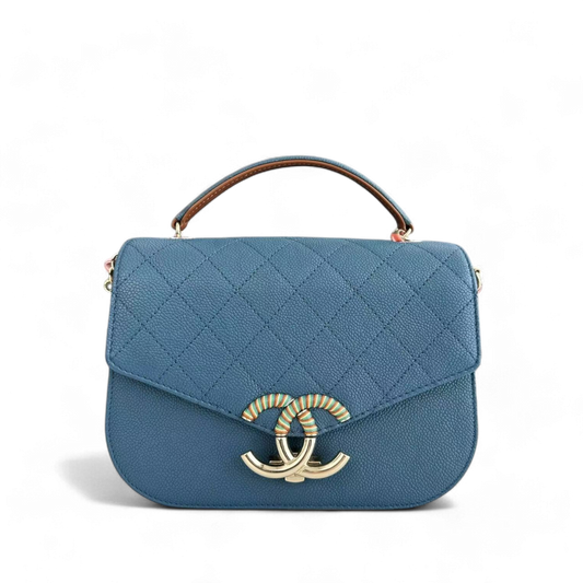 Chanel Coco Curve Cuba - Caviar Medium Quilted Dark Blue Gold Hardware Series 23