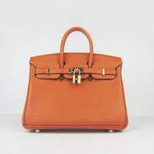 Luxury Hermes Birkin 25cm Handbag 6068 orange golden