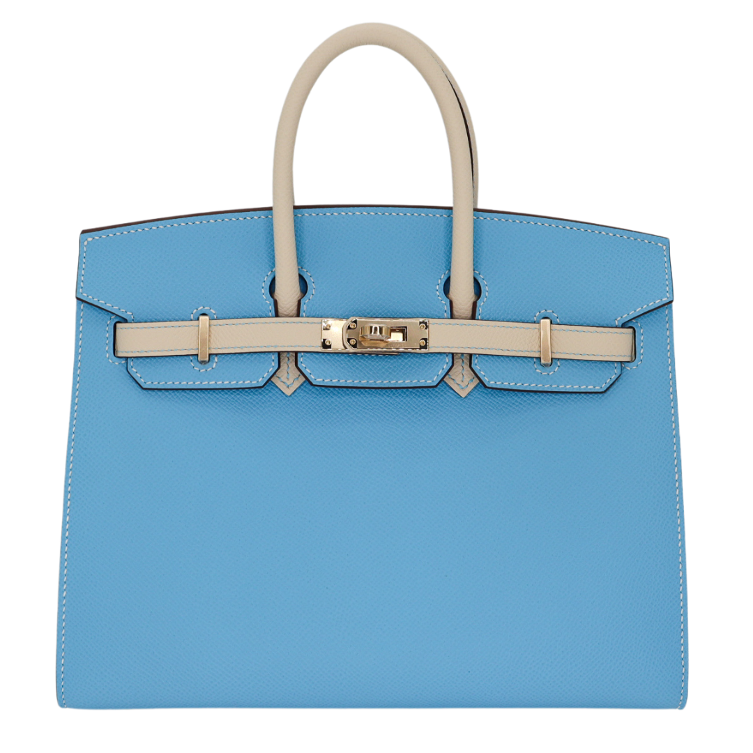 Hermes25cm Birkin HSS Sellier Celeste/ Craie Epsom Leather Brushed Palladium Hardware