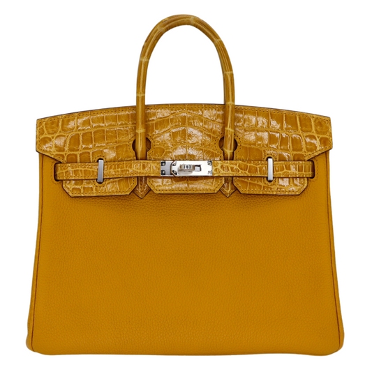 Hermes25cm Birkin Touch Jaune Ambre Togo Leather/ Niloticus Crocodile Palladium Hardware