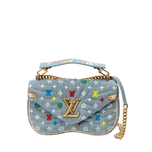 Louis Vuitton New Wave Embroidered Monogram Denim MM Shoulder Bag