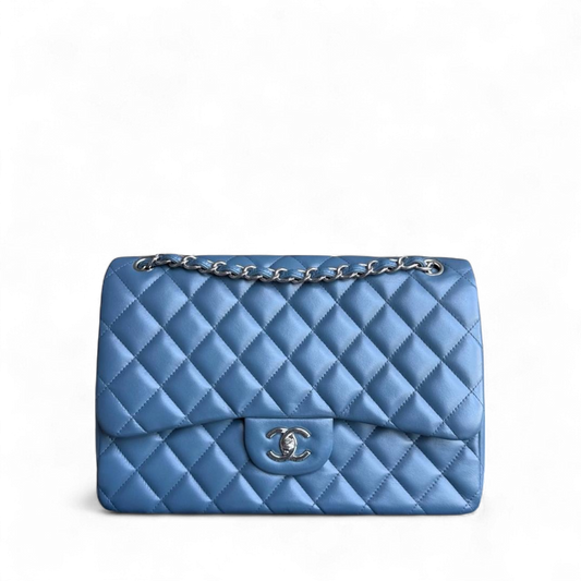 Chanel Classic Flap Jumbo - 30CM Lambskin Double Flap Blue Silver Hardware Series 17