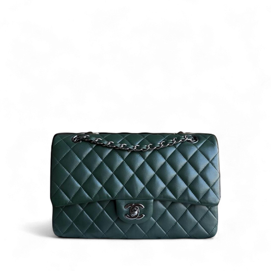 Chanel Classic Flap Medium - 25CM Quilted Lambskin Dark Green Silver Hardware Series 23